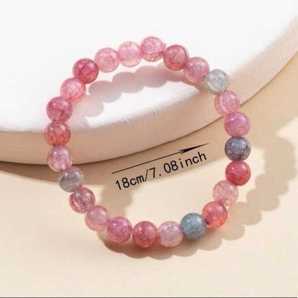 Crystal Beaded Bracelet Pink Gray Stretch - Picture 6 of 6